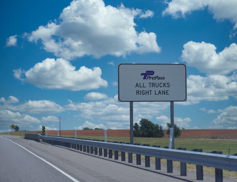 Roadside,Sign,For,Prepass,Trucks,Along,Interstate,40,In,New PrePass